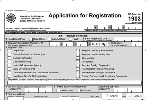 BIR Form 1903