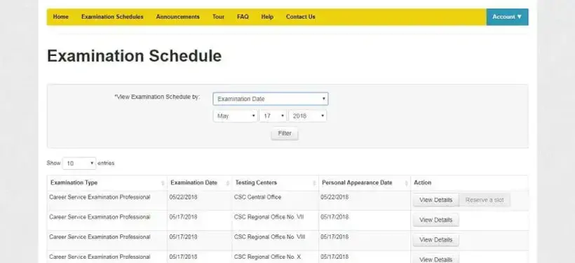 COMEX Examination Schedules
