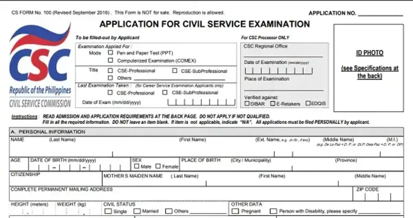 Civil Service Exam Application Form