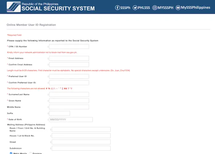 SSS Online Registration