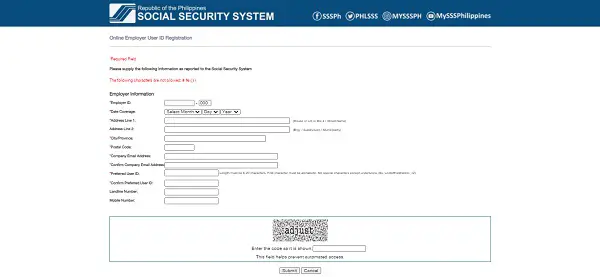 SSS Online Registration