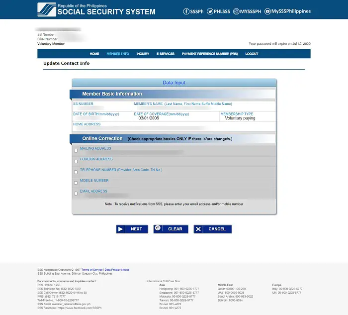 Update SSS Information Online