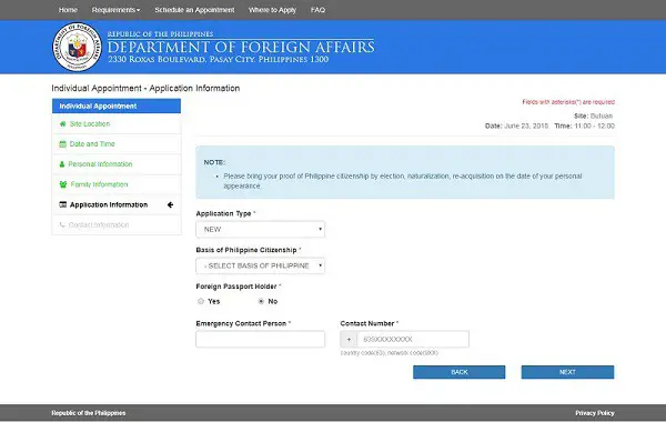 philippine passport appointment information