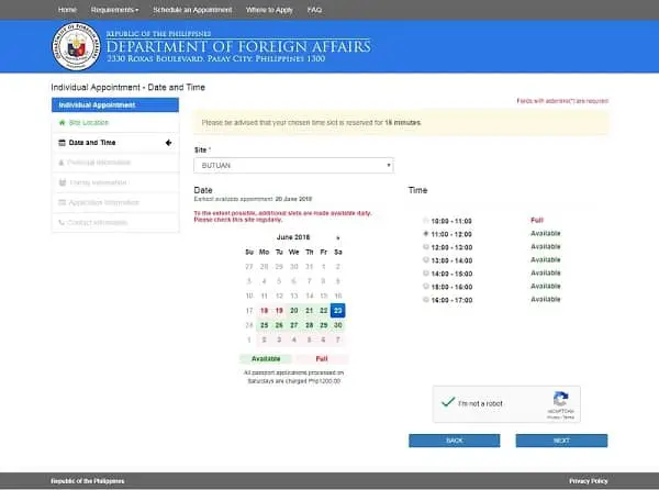 philippine passport appointment date and time