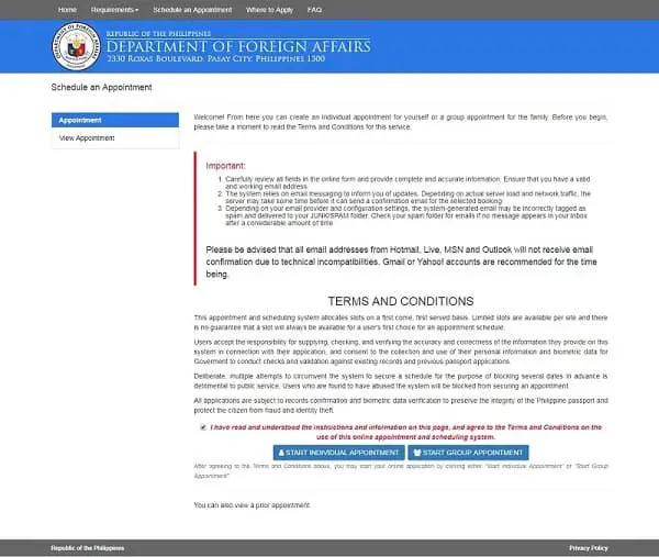 philippine passport appointment individual or group