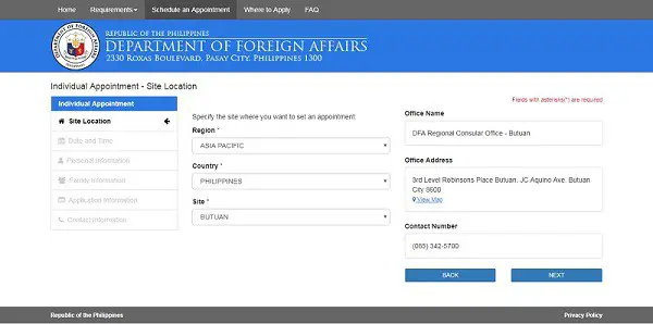 philippine passport appointment site location