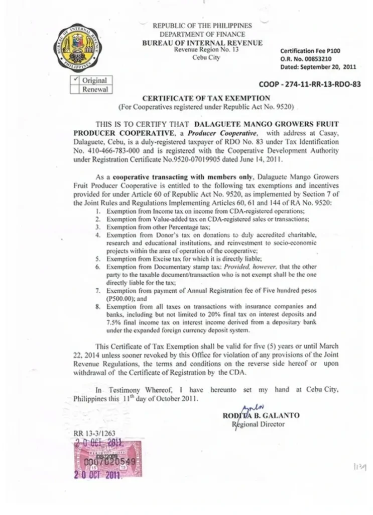 Certificate of Tax Exemption Sample