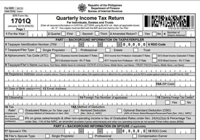 BIR Form 1701Q