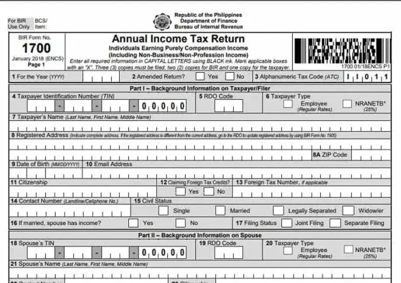 BIR Form 1700