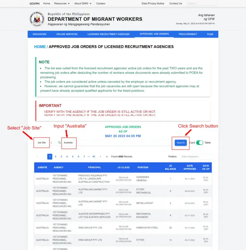 How to Search for Australia Job Orders in DMW