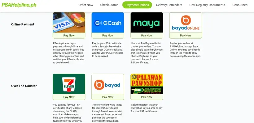 PSA Helpline Payment Method