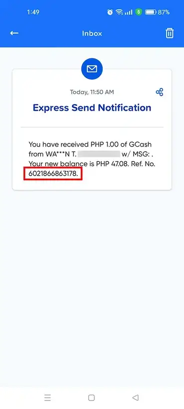 GCash Reference Number
