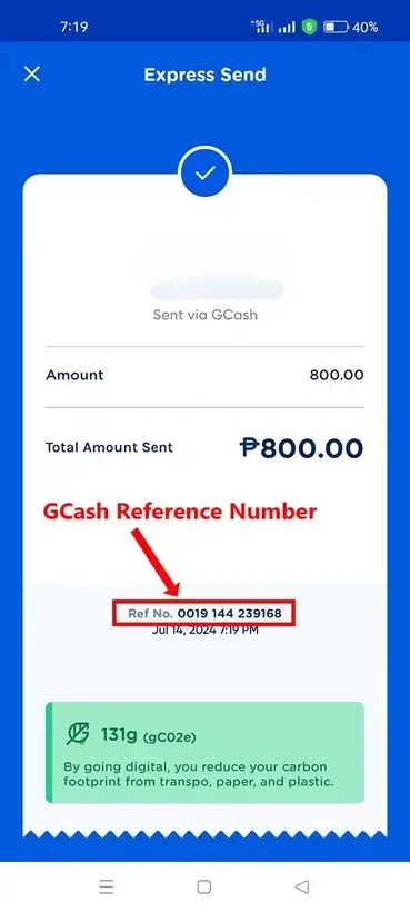GCash Reference Number Location