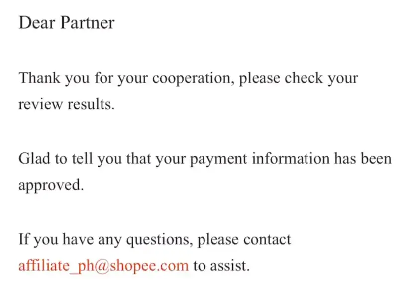shopee affiliate payment information approved