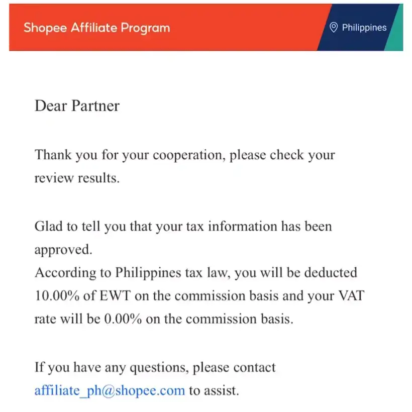 shopee affiliate tax information approved